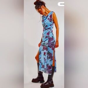 Free People Carmel Midi  Dress Blue